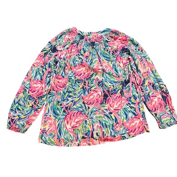 Lilly Pulitzer Blouse Button Front Elsa in Flamenco Beach Flamingo Print Size Sm - Picture 3 of 8